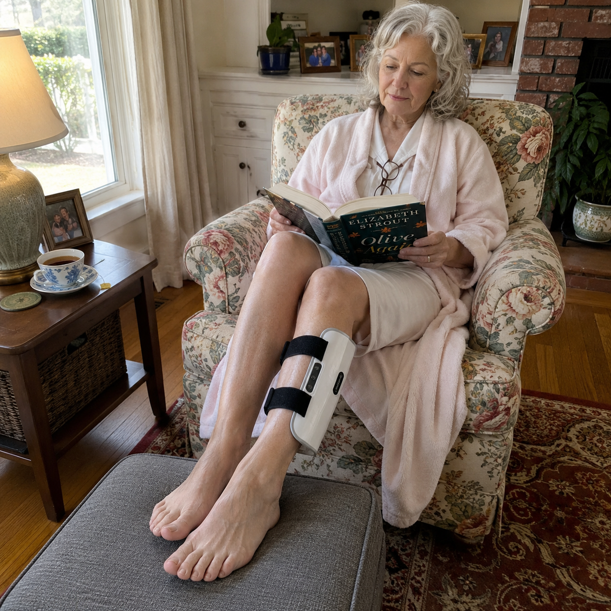 Lunara calf therapy sleeve fitted around the lower leg